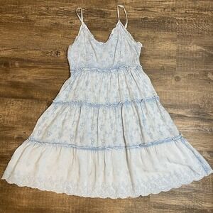 Jessica Simpson Blue Eyelet Tiered Dress  Women M Boho Spaghetti Strap Cottage